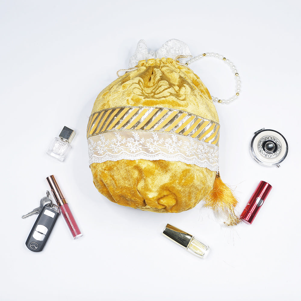 Handmade Potli HandBag Yellow Velvet – currypeepal
