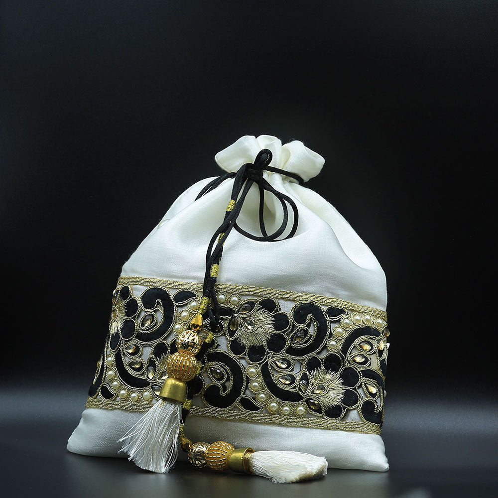 Black Color Wedding Potli Bag | Handmade Embellished Stone and Pearl | Desi Indian Pakistani Wedding Purse | Evening Party Purse