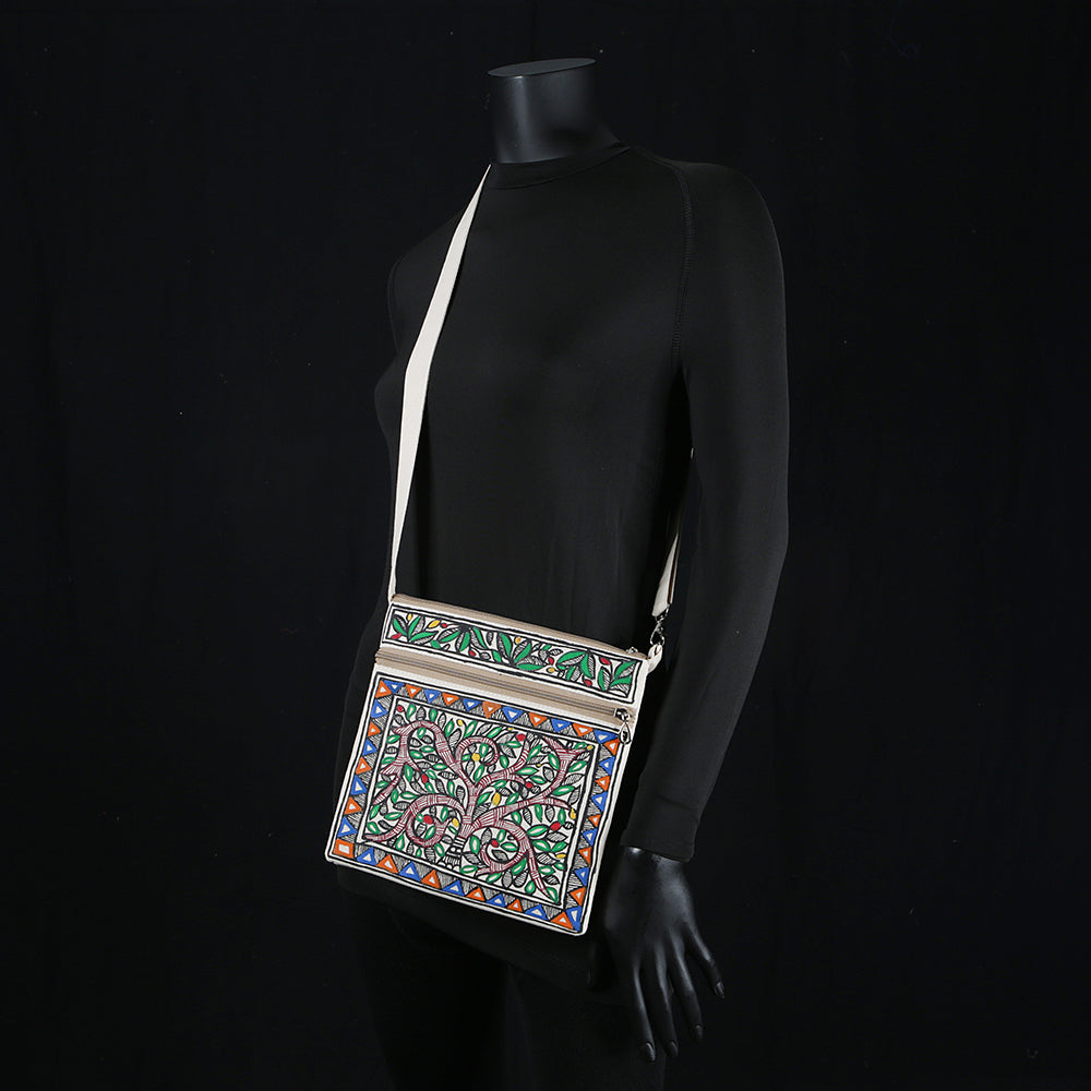 Handpainted Madhubani Ladies Purse / Sling Handbag - Tree of Life