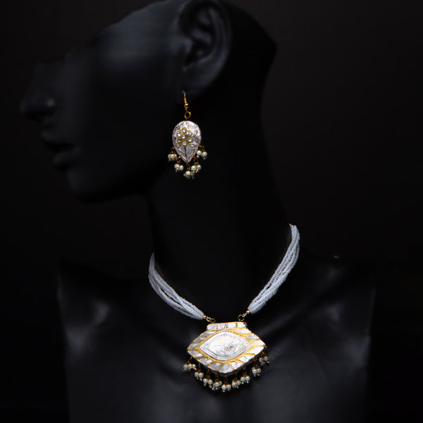 Handmade Traditional 'Lac' Jewelery Necklace & Earrings set- Silver Styles