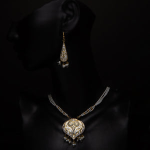 Handmade Traditional 'Lac' Jewelery Necklace & Earrings set- Silver Pendant