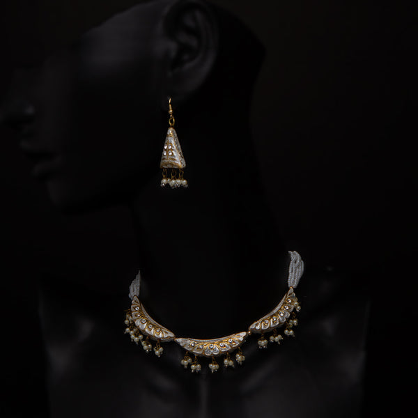 Handmade Traditional 'Lac' Jewelery Necklace & Earrings set- Silver Styles