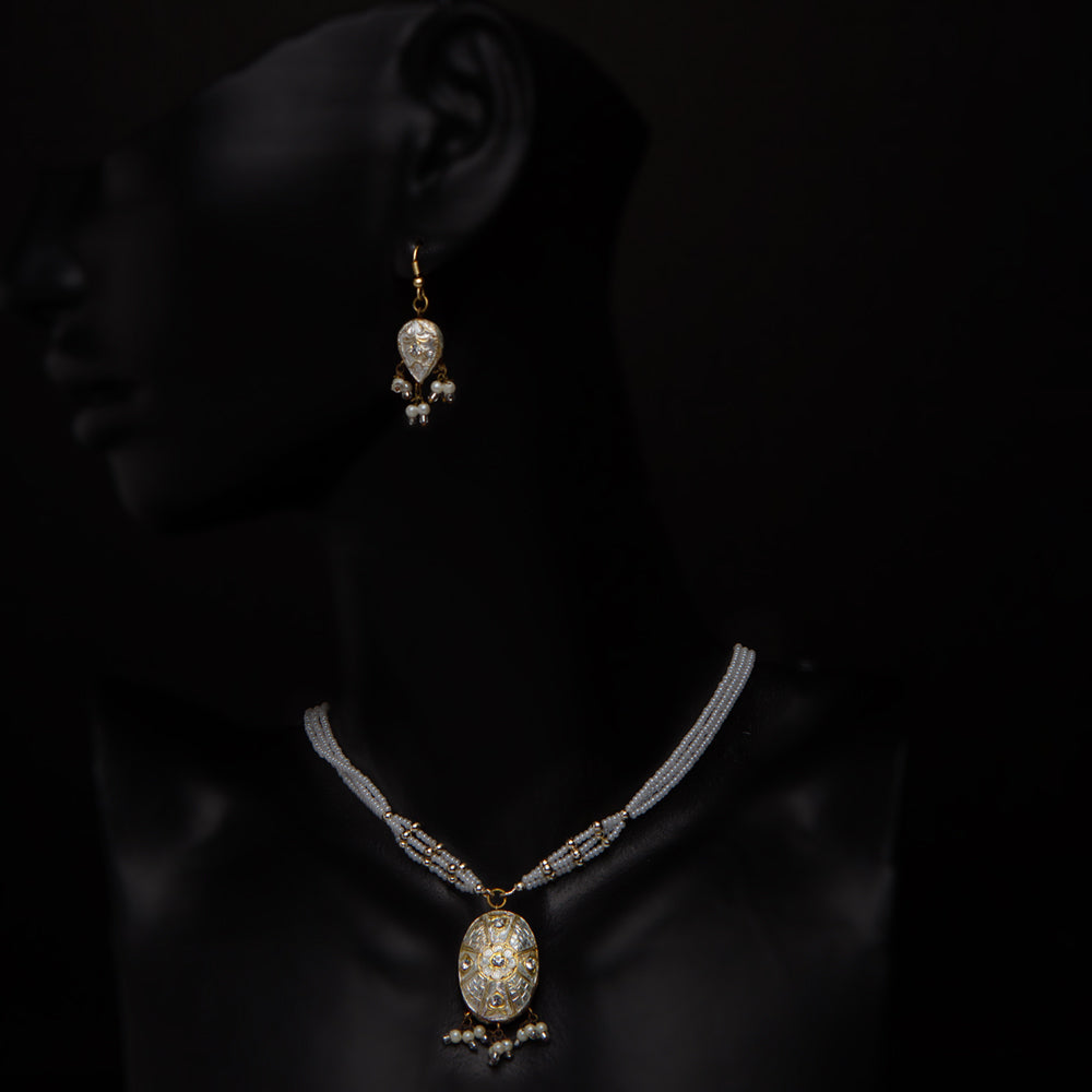 Handmade Traditional 'Lac' Jewelery Necklace & Earrings set- Silver Styles