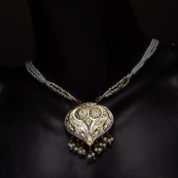 Handmade Traditional 'Lac' Jewelery Necklace & Earrings set- Silver Pendant