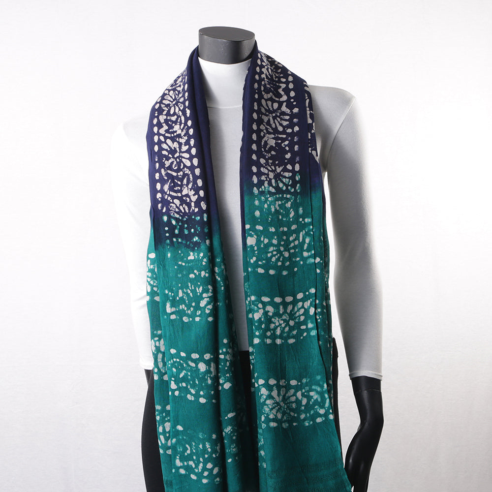 Teal Green Floral Scarf blue green batik silk scarf, batik scarf